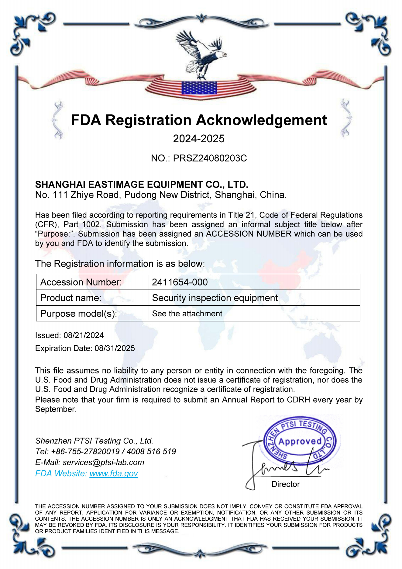 Reconocimiento de registro de la FDA