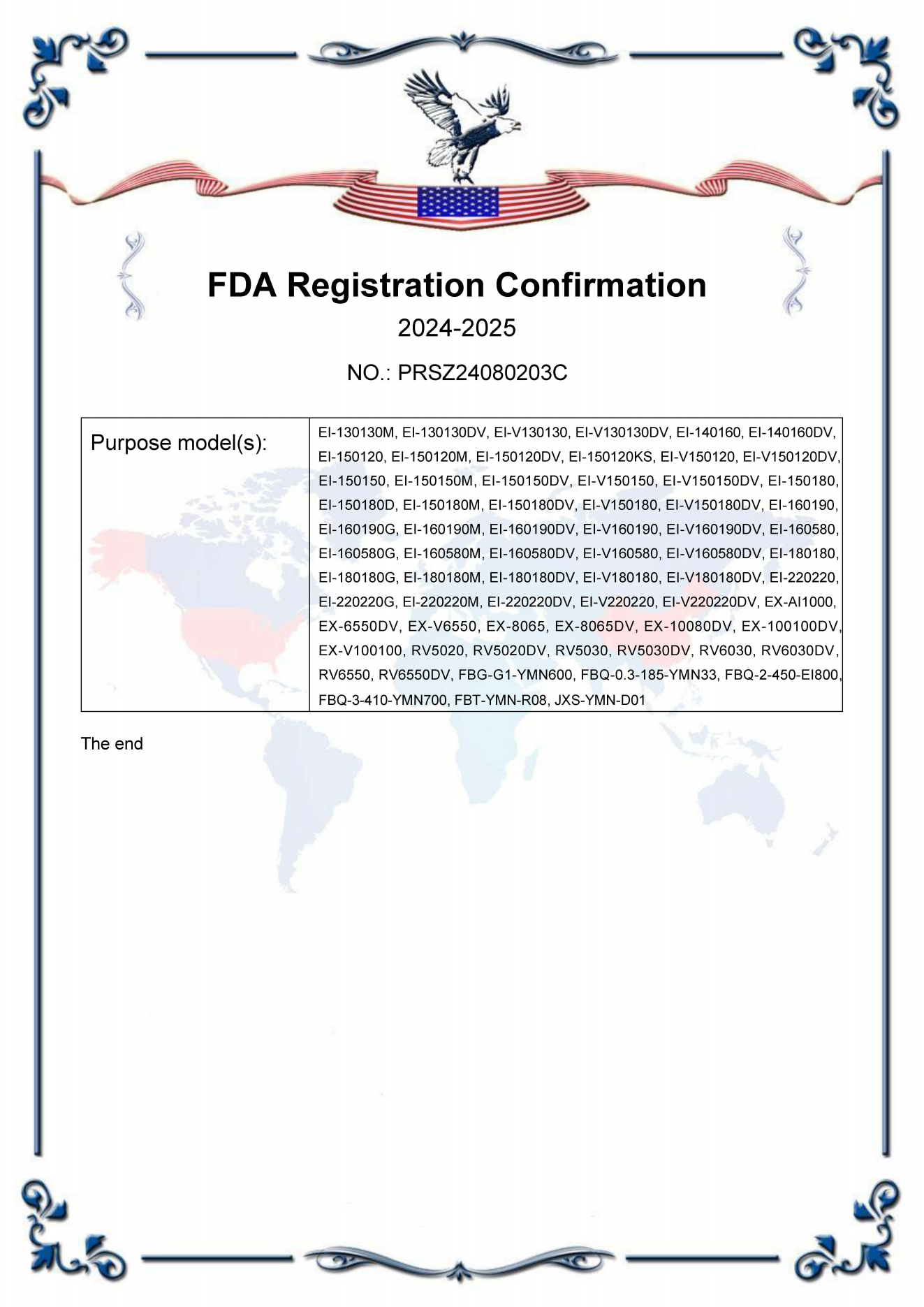 Confirmación de registro de la FDA